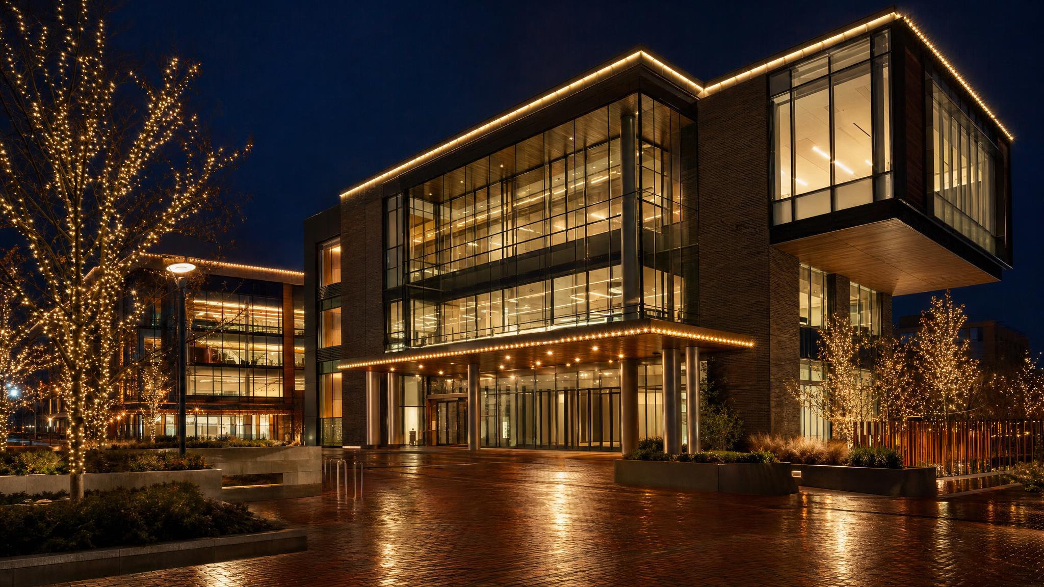 Cambridge Tech Campus Holiday Package commercial lighting project in Cambridge, MA